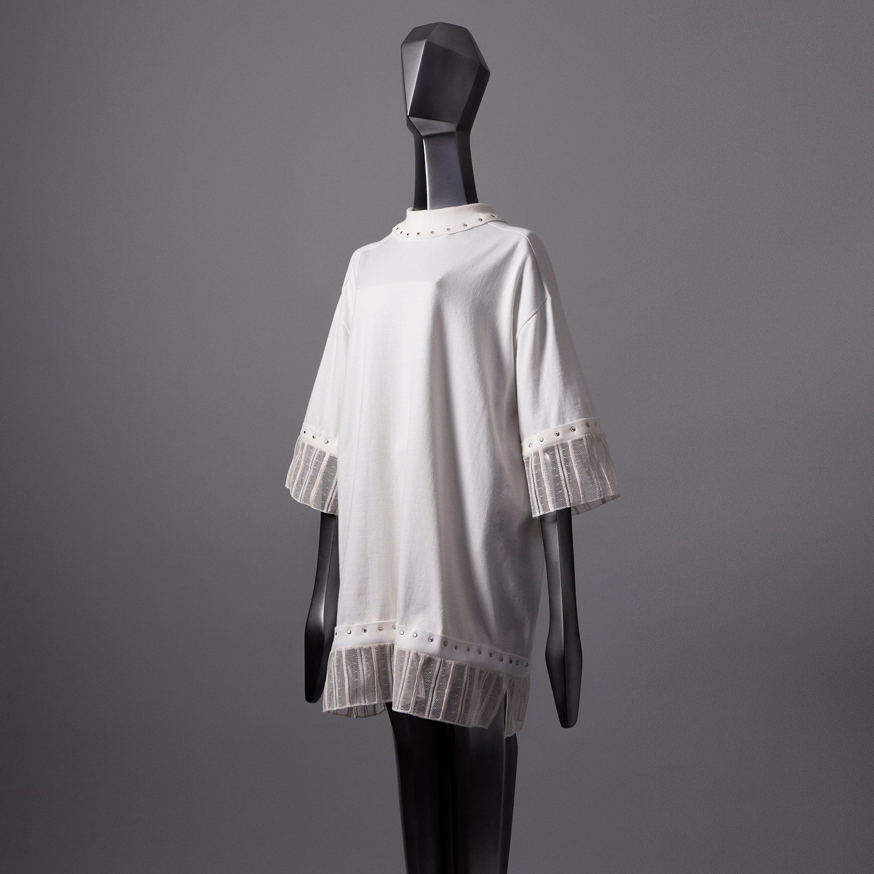 TYPE-1 Knit Organic Cotton Half Sleeves with French Lace Sleeve Parts Short (White Stripes)