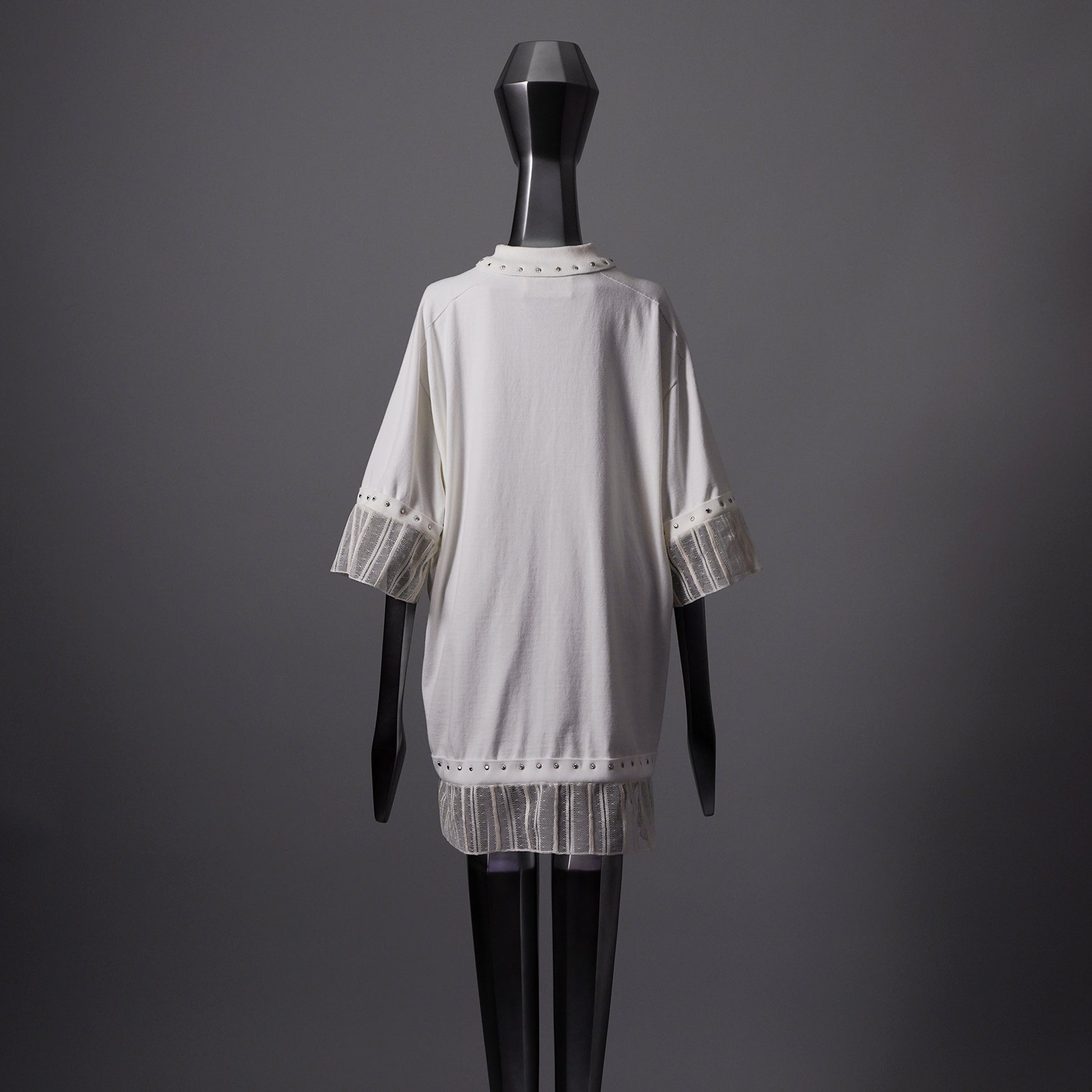 TYPE-1 Knit Organic Cotton Half Sleeves with French Lace Sleeve Parts Short (White Stripes)