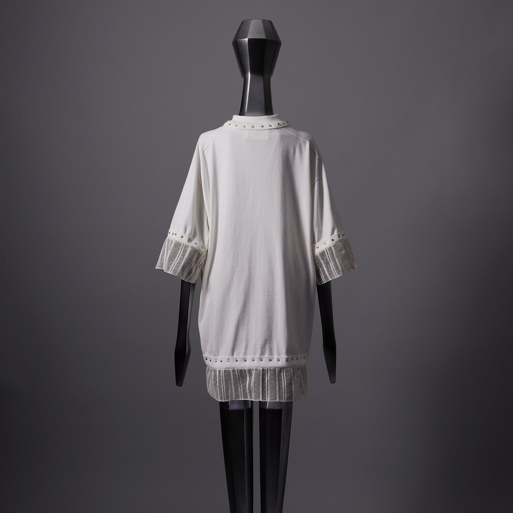 TYPE-1 Knit Organic Cotton Half Sleeves with French Lace Sleeve Parts Short (White Stripes)