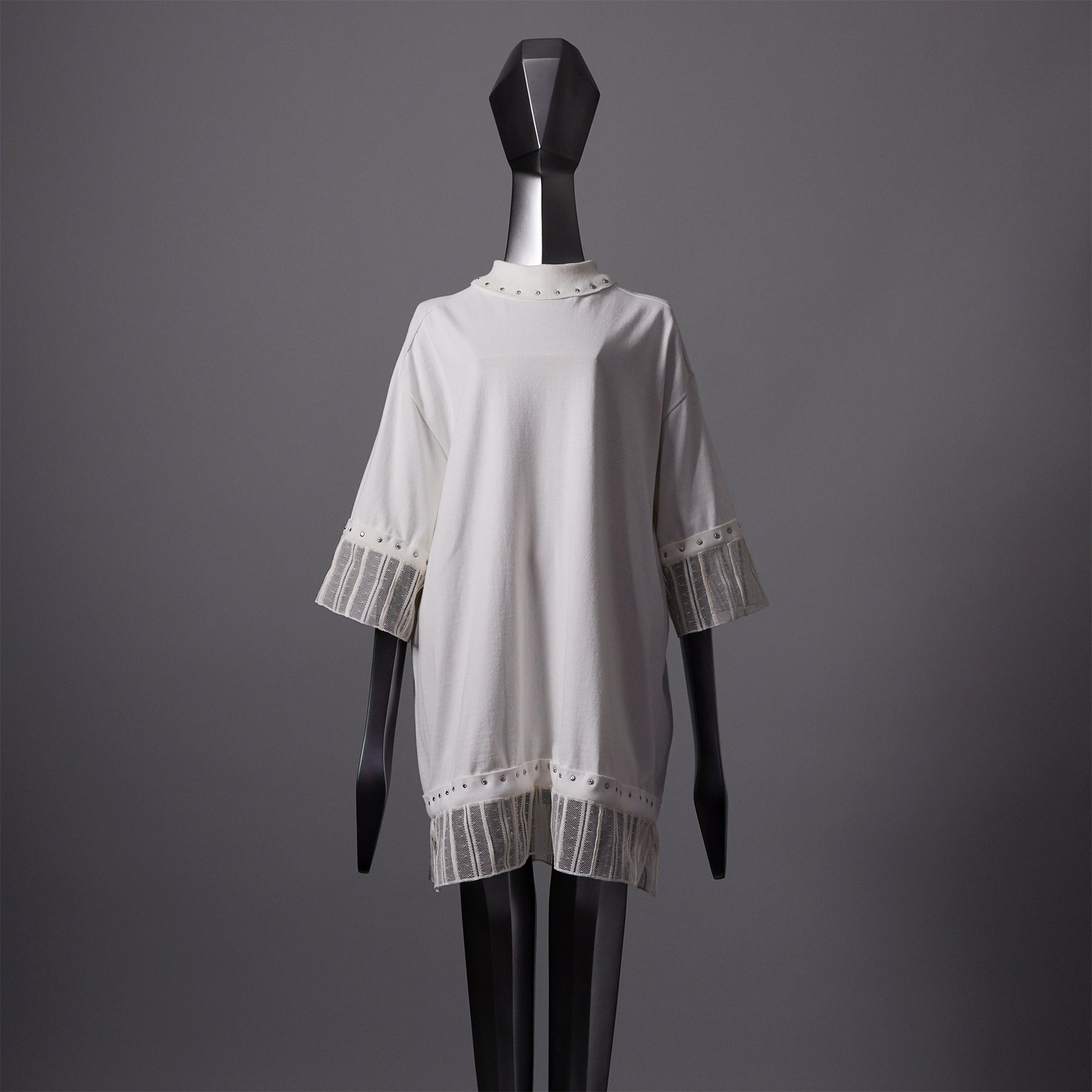 TYPE-1 Knit Organic Cotton Half Sleeves with French Lace Sleeve Parts Short (White Stripes)