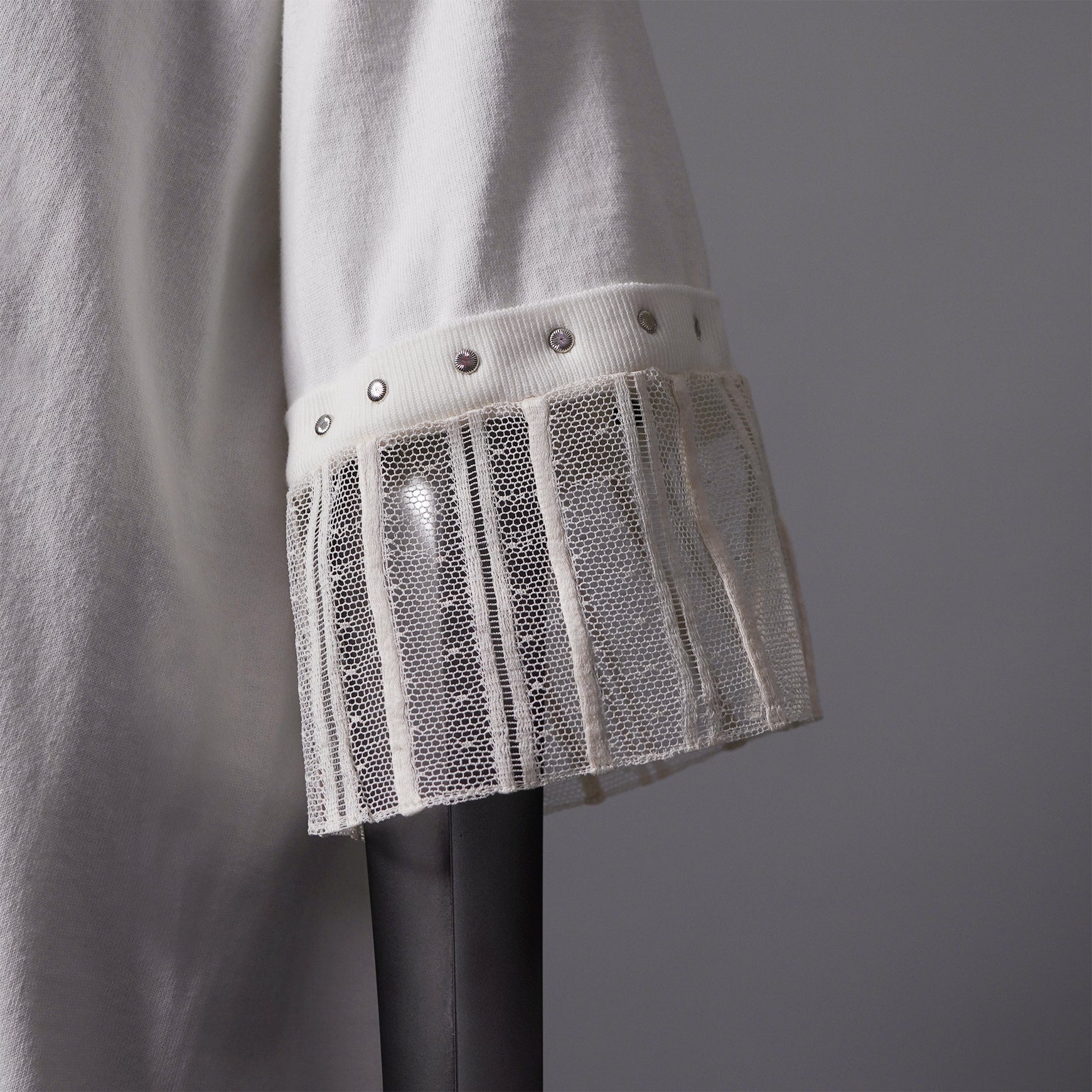 TYPE-1 Knit Organic Cotton Half Sleeves with French Lace Sleeve Parts Short (White Stripes)