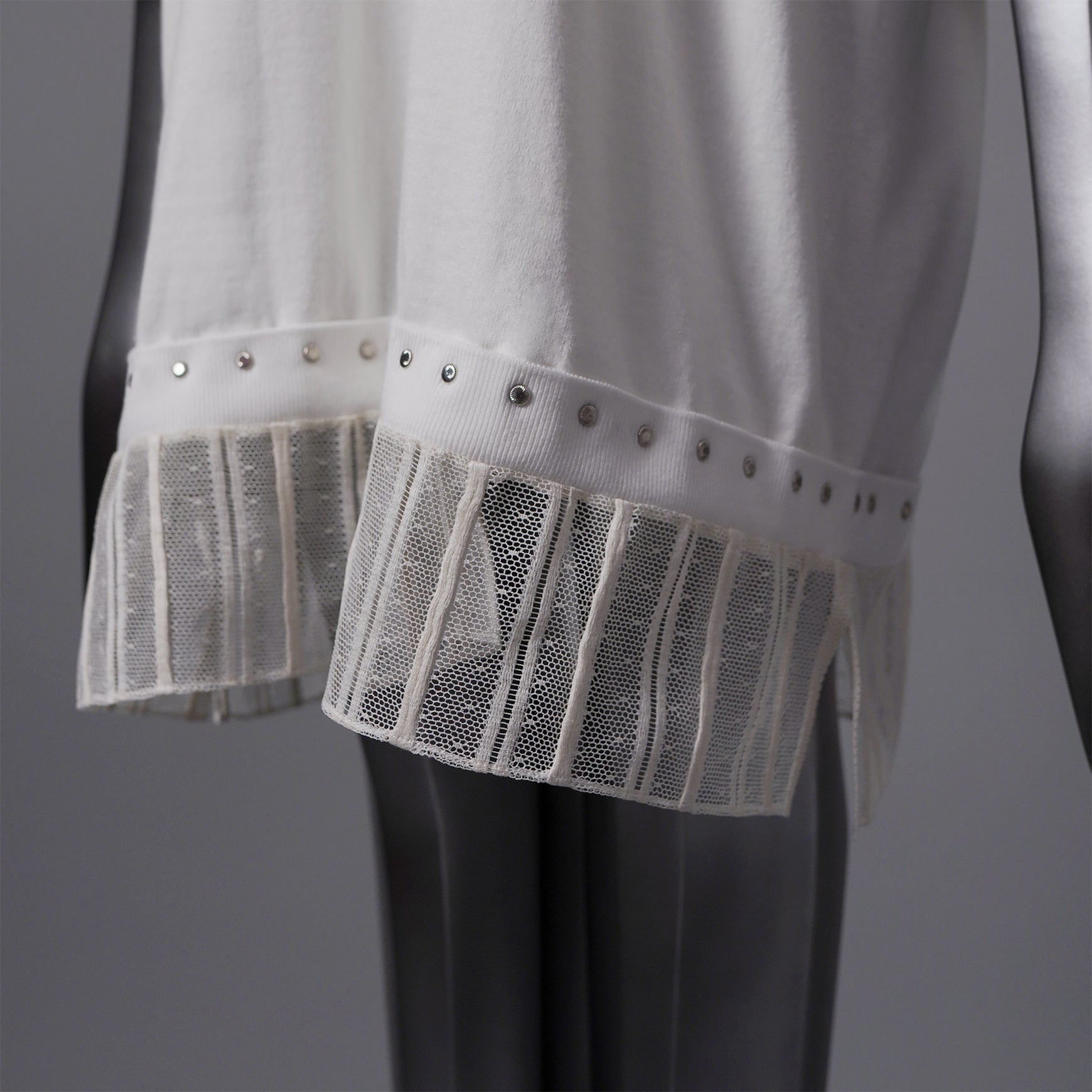 TYPE-1 Knit Organic Cotton Half Sleeves with French Lace Sleeve Parts Short (White Stripes)