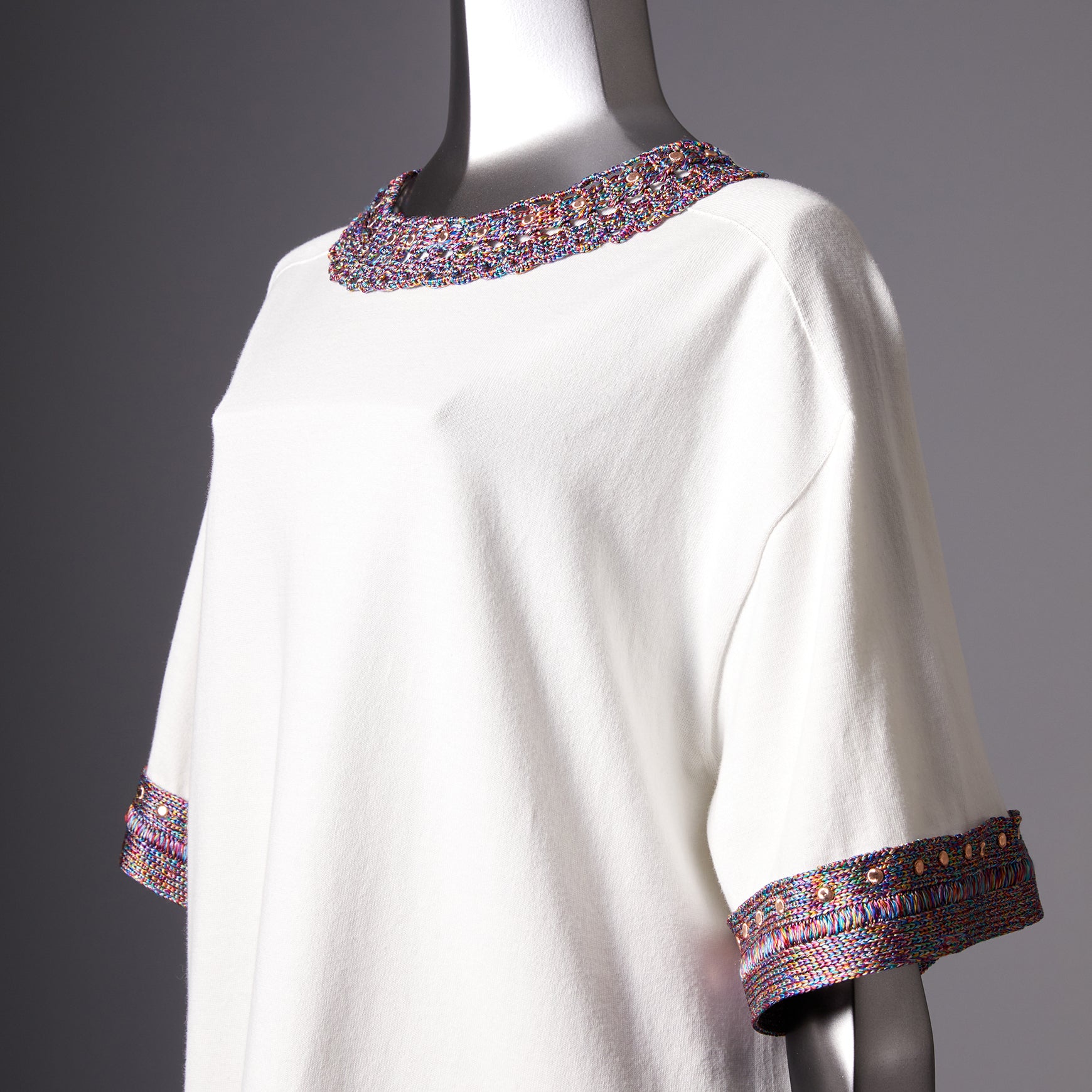 TYPE-1 ATLAS Knit Upcycle Silk Half Sleeves Short (Multi/White)
