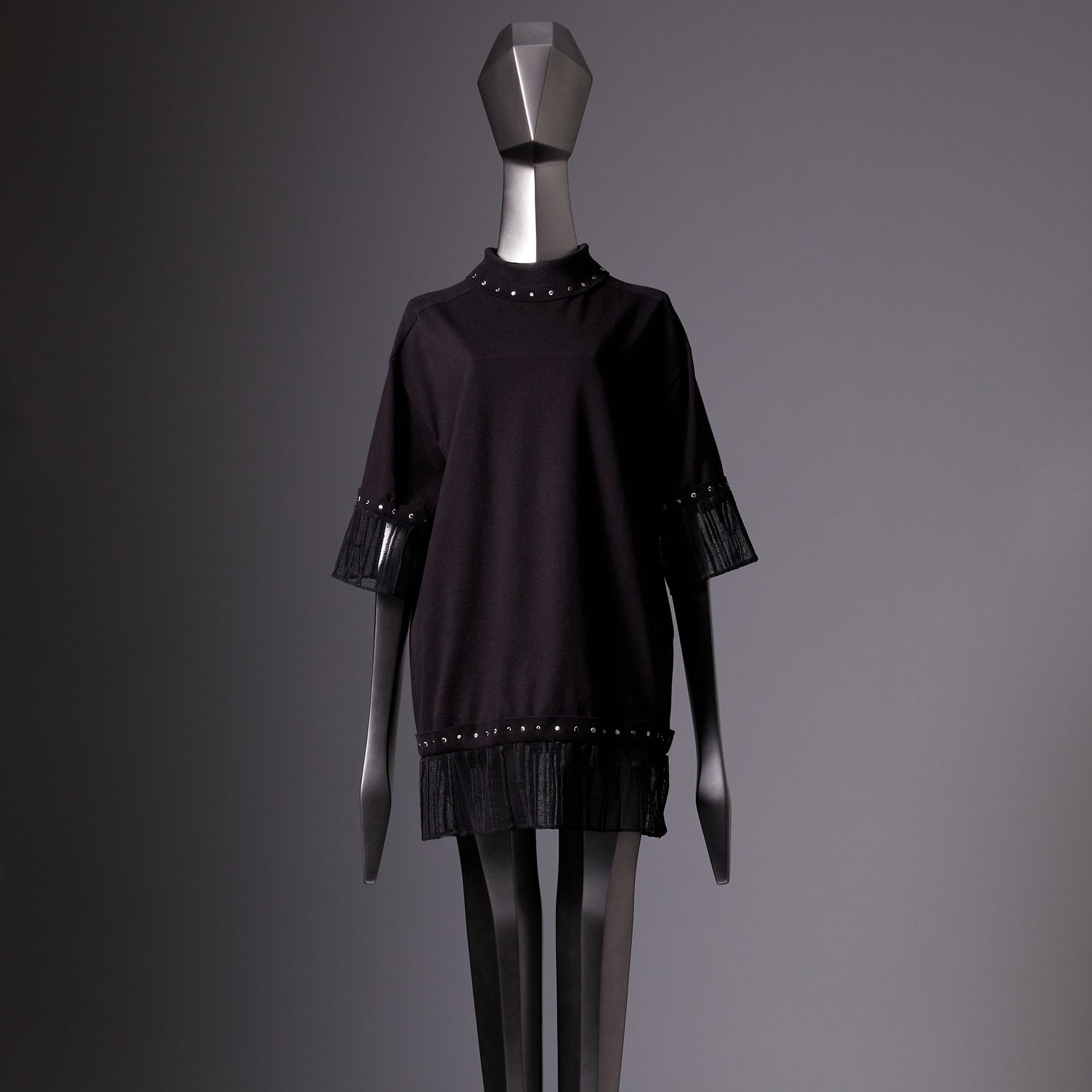 TYPE-1 Knit Organic Cotton Half Sleeves with French Lace Sleeve Parts Short (Black Stripes)