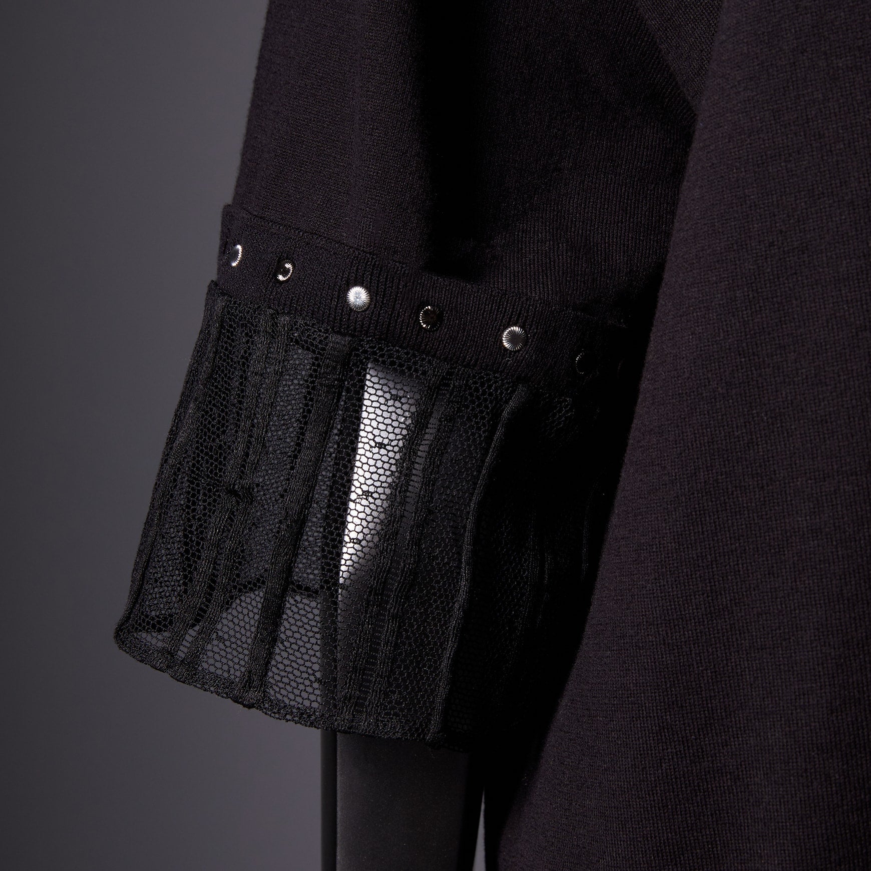 TYPE-1 Knit Organic Cotton Half Sleeves with French Lace Sleeve Parts Short (Black Stripes)