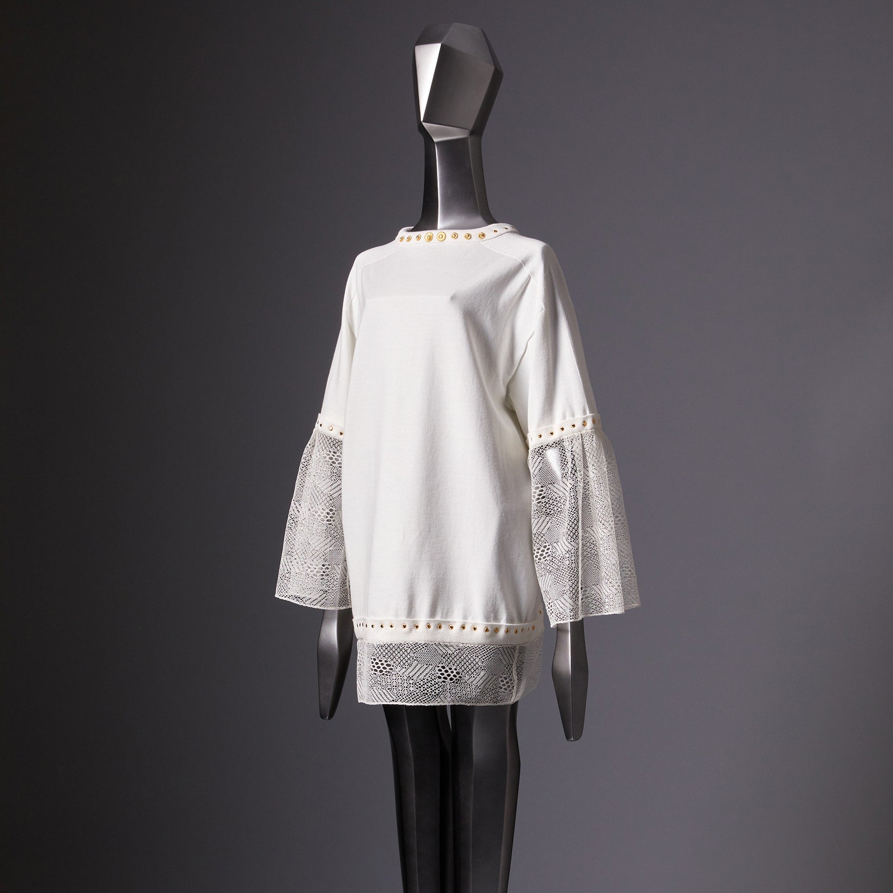 TYPE-1 Knit Organic Cotton Half Sleeves with French Lace Sleeve Parts Long and Gold Washer(White Cells)