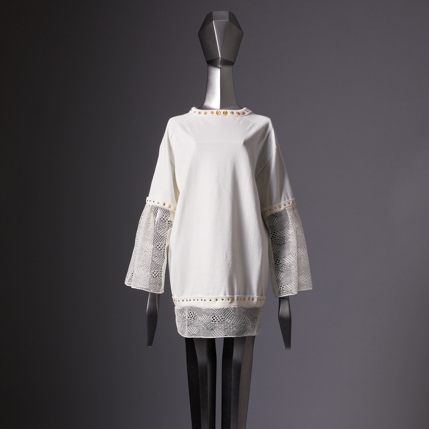 TYPE-1 Knit Organic Cotton Half Sleeves with French Lace Sleeve Parts Long and Gold Washer(White Cells)