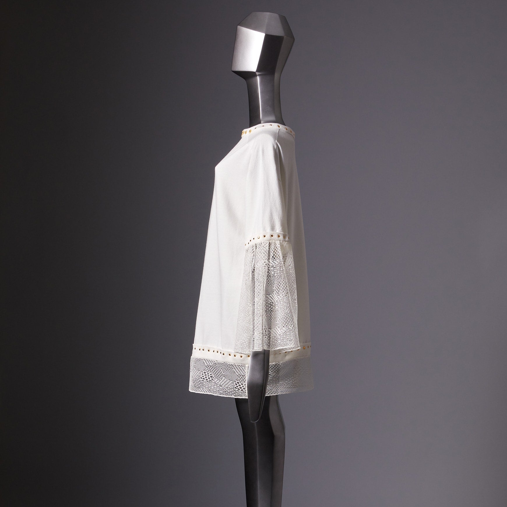 TYPE-1 Knit Organic Cotton Half Sleeves with French Lace Sleeve Parts Long and Gold Washer(White Cells)