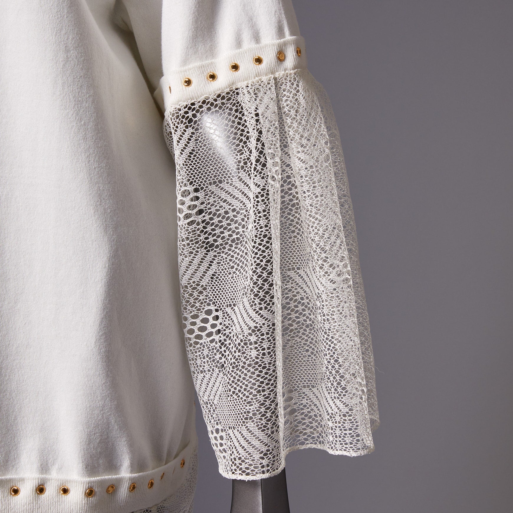 TYPE-1 Knit Organic Cotton Half Sleeves with French Lace Sleeve Parts Long and Gold Washer(White Cells)