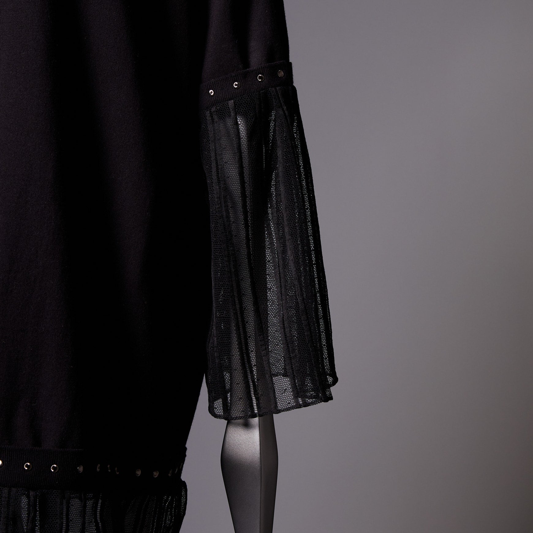 TYPE-1 Knit Half Sleeves French Lace Sleeve Parts Long (Black Stripes)