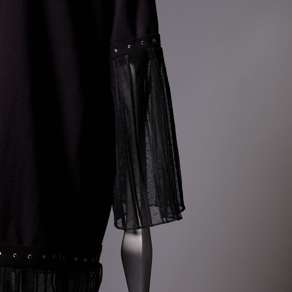 TYPE-1 Knit Half Sleeves French Lace Sleeve Parts Long (Black Stripes)