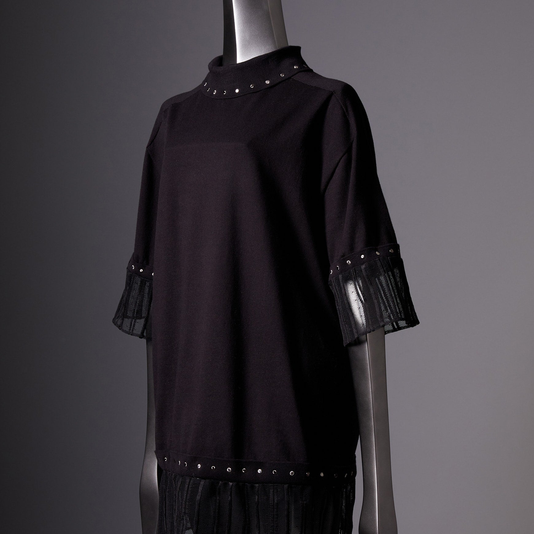 TYPE-1 Knit Organic Cotton Half Sleeves with French Lace Sleeve Parts Short (Black Stripes)