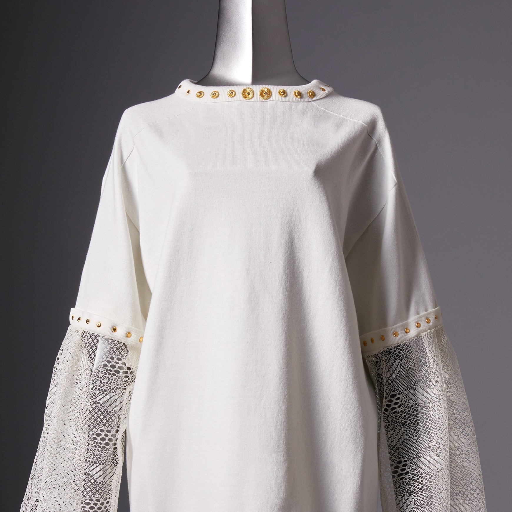 TYPE-1 Knit Organic Cotton Half Sleeves with French Lace Sleeve Parts Long and Gold Washer(White Cells)